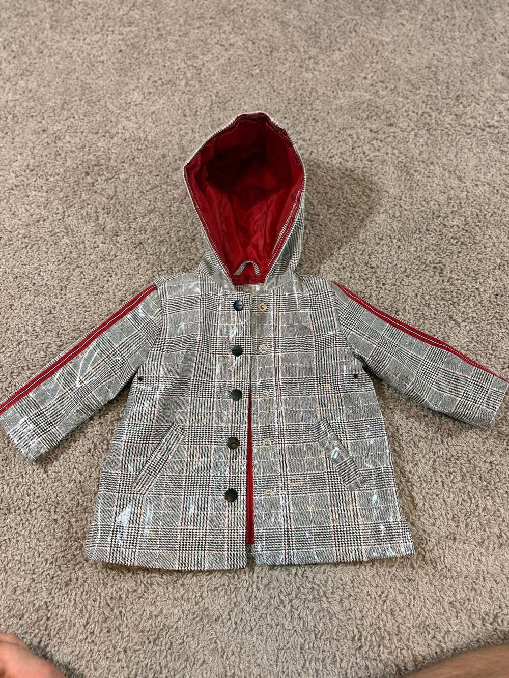 Urban Republic Plaid Hooded Jacket Toddler 12M Red Lined Snap Coat EUC